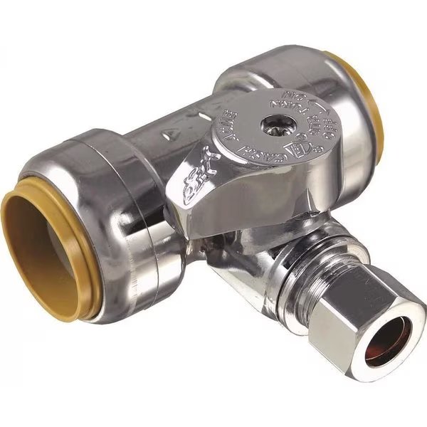 1/2 in. Push-to-Connect x 1/2 in. Push-to-Connect x 1/4 in. Compression Service Stop Tee, Sharkbite, Mfr#: 24983
